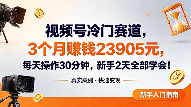 视频号冷门赛道，3个月变现23905元，新手2天学会 每天操作30分钟！-来聚吧