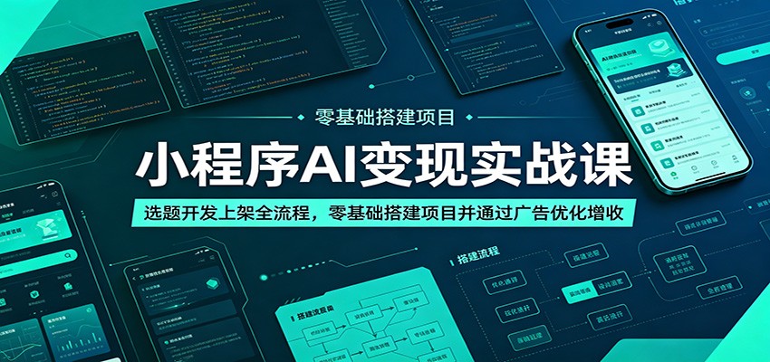 小程序AI变现实战课:选题开发上架全流程,零基础搭建项目并通过广告优化增收-来聚吧