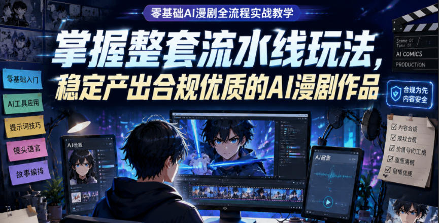 零基础AI漫剧全流程实战教学,掌握整套流水线玩法,稳定产出合规优质的AI漫剧作品-来聚吧