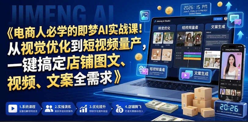 电商人必学的即梦AI实战课！从视觉优化到短视频量产，一键搞定店铺图文、视频、文案全需求-来聚吧