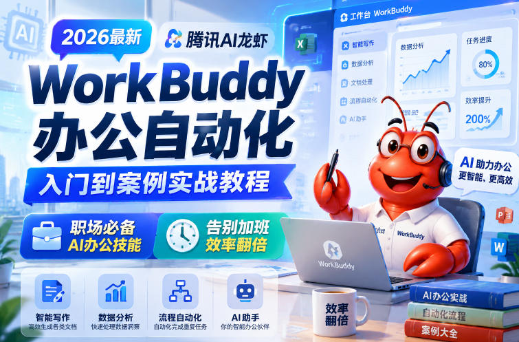 2026最新腾讯AI龙虾WorkBuddy办公自动化入门到案例实战教程，职场必备AI办公技能，告别加班，效率翻倍-来聚吧