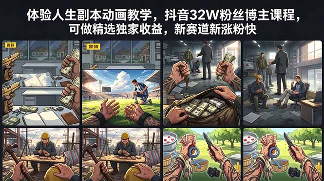 体验人生副本动画教学, 抖音32W粉丝博主课程,可做精选独家收益,新赛道新涨粉快-来聚吧