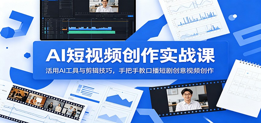 AI短视频创作实战课:活用AI工具与剪辑技巧,手把手教口播短剧创意视频创作-来聚吧