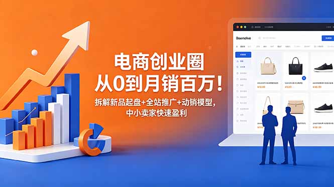 电商创业圈从0到月销百万!拆解新品起盘+全站推广+动销模型,中小卖家快速盈利-来聚吧