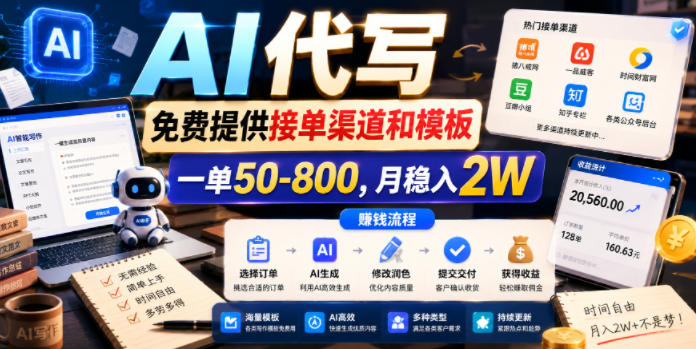 AI代写，免费提供接单渠道和模板，一单50-800，月稳入2W【揭秘】-来聚吧