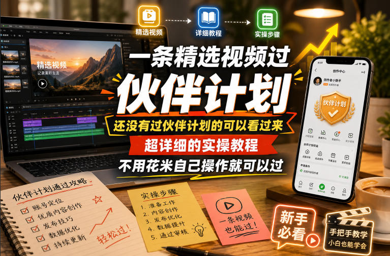 一条精选视频过伙伴计划,还没有过伙伴计划的可以看过来,超详细的实操教程,不用花米自己操作就可以过-来聚吧