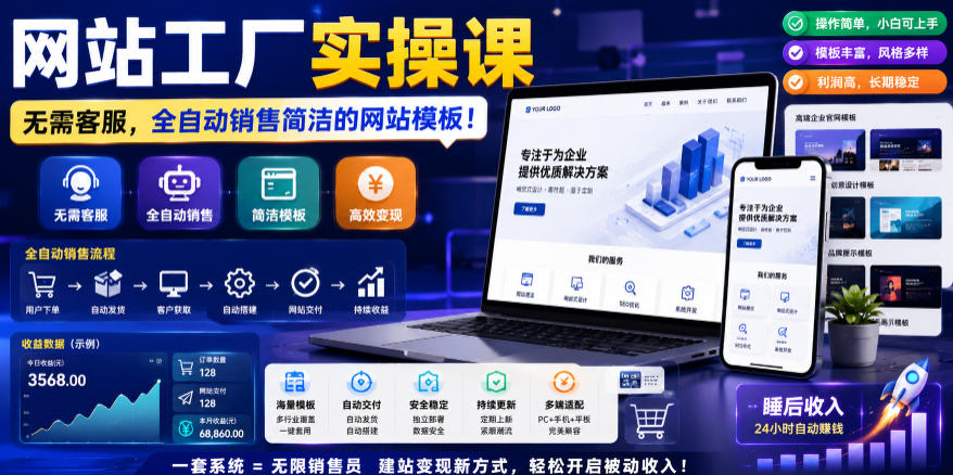 网站工厂实操课，无需客服，网站模板自动赚钱！【原创双语字幕】-来聚吧