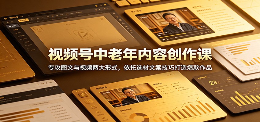 视频号中老年内容创作课:专攻图文与视频两大形式,依托选材文案技巧打造爆款作品-来聚吧
