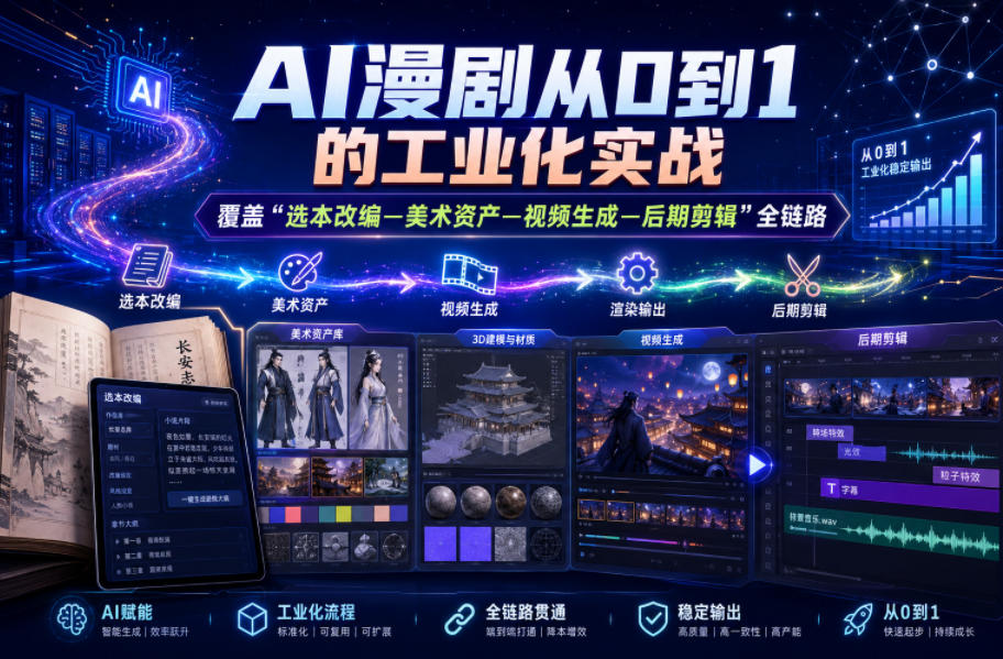 AI漫剧从0到1的工业化实战,覆盖“选本改编—美术资产—视频生成—后期剪辑”全链路(更新6月)-来聚吧
