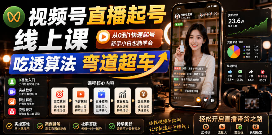 视频号直播起号线上课,吃透算法弯道超车(2026年6月)-来聚吧