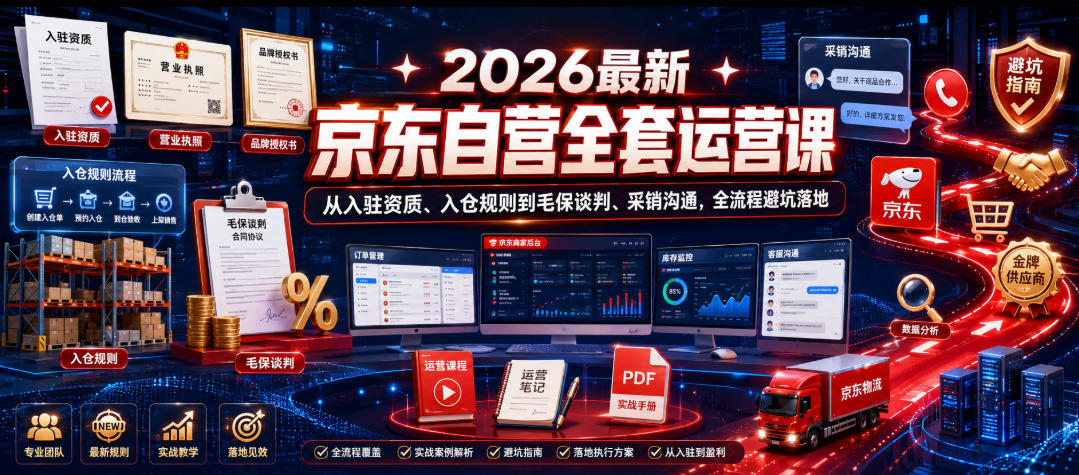 2026最新京东自营全套运营课,从入驻资质、入仓规则到毛保谈判、采销沟通,全流程避坑落地-来聚吧