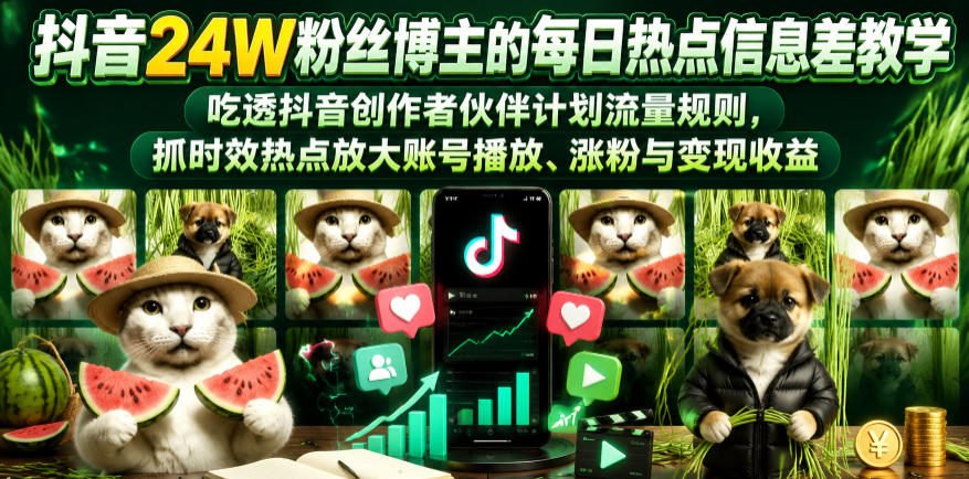 抖音24W粉丝博主的每日热点信息差教学,吃透创作者伙伴计划流量规则,抓时效热点放大账号播放、涨粉与变现收益(更新)-来聚吧