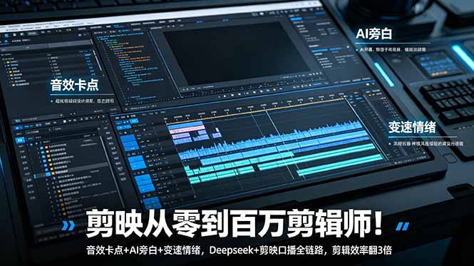 剪映从零到百万剪辑师!音效卡点+AI旁白+变速情绪,Deepseek+剪映口播全链路,剪辑效率翻3倍-来聚吧