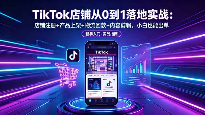 TikTok店铺从0到1落地实战:店铺注册+产品上架+物流回款+内容剪辑,小白也能出单-来聚吧