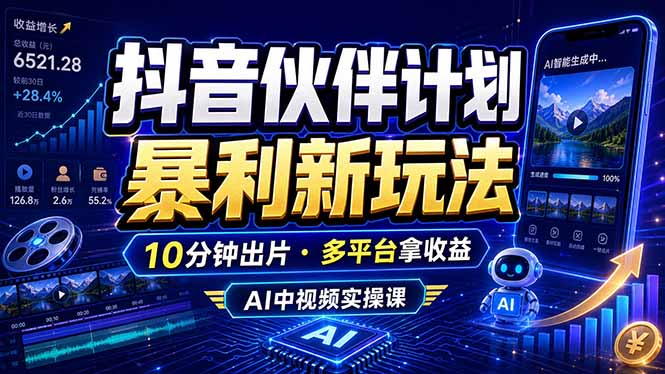 抖音伙伴计划最新玩法,无需配音剪辑,10分钟出一条原创视频,轻松日入三位数-来聚吧