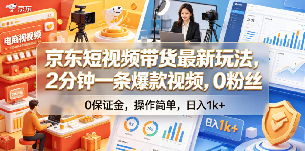 京东短视频带货最新玩法，2分钟一条爆款视频，0粉丝，0保证金，操作简单，日入1k+【揭秘】-来聚吧