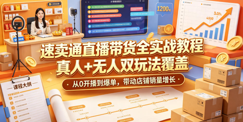速卖通直播带货全实战教程，真人+无人双玩法覆盖，从0开播到爆单，带动店铺销量增长-来聚吧