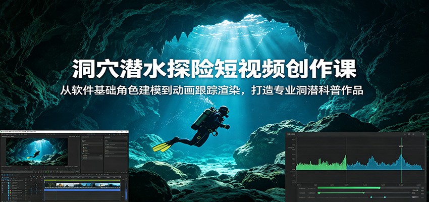 洞穴潜水探险短视频创作课：从软件基础角色建模到动画跟踪渲染，打造专业洞潜科普作品-来聚吧