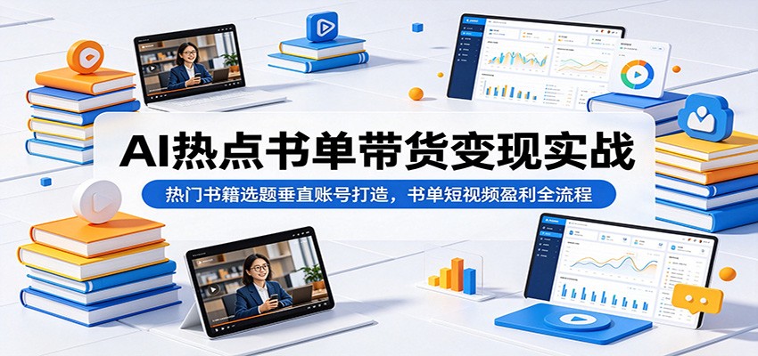 AI热点书单带货变现实战：热门书籍选题垂直账号打造，书单短视频盈利全流程-来聚吧