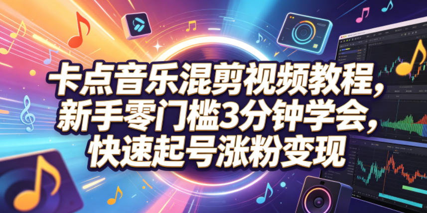 卡点音乐混剪视频教程,新手零门槛3分钟学会,快速起号涨粉变现-来聚吧