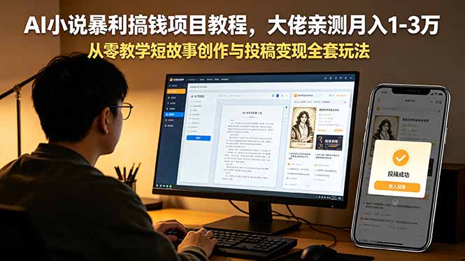 AI小说暴利搞钱项目教程,大佬亲测月入1-3万,从零教学短故事创作与投稿变现全套玩法-来聚吧