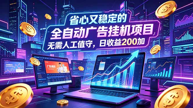 全自动广告挂机项目,全程无需人工值守。稳定创收每日收益200+-来聚吧