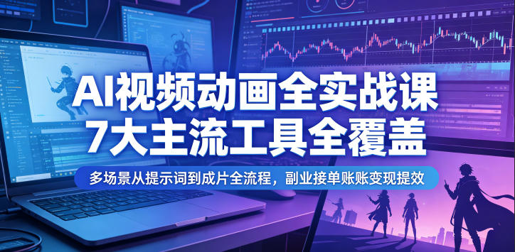AI视频动画全实战课,7大主流工具全覆盖,多场景从提示词到成片全流程,副业接单账号变现提效-来聚吧