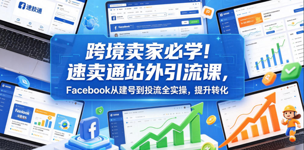 跨境卖家必学!速卖通站外引流课,Facebook从建号到投流全实操,提升转化-来聚吧