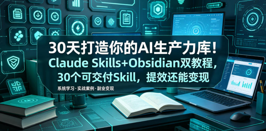 30天打造你的AI生产力库!Claude Skills+Obsidian 双教程,30 个可交付 Skill,提效还能变现-来聚吧