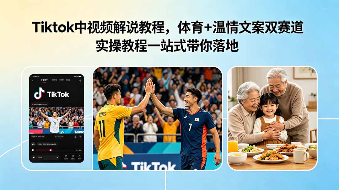 Tiktok中视频解说教程,体育+温情文案双赛道实操教程一站式带你落地-来聚吧