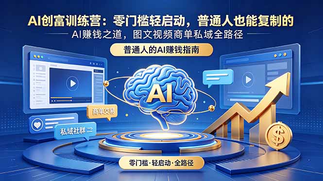 AI创富训练营:零门槛轻启动,普通人也能复制的AI赚钱之道,图文视频商单私域全路径-来聚吧