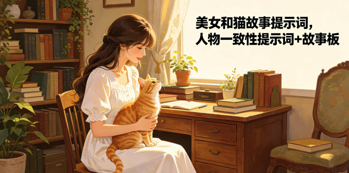 美女和猫故事提示词,人物一致性提示词+故事板-来聚吧