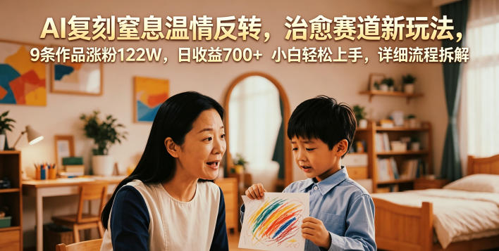 AI复刻窒息温情反转,治愈赛道新玩法,9条作品涨粉122W,日收益700+ 小白轻松上手,详细流程拆解-来聚吧