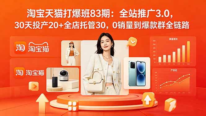 2026淘宝天猫打爆班83期:全站推广3.0,30天投产20+全店托管30,0销量到爆款群全链路-来聚吧