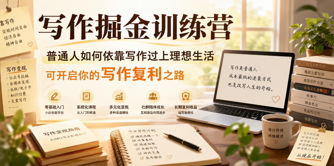 写作掘金训练营,普通人如何依靠写作过上理想生活,可开启你的写作复利之路(更新6月)-来聚吧