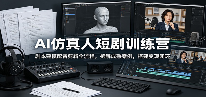 AI仿真人短剧训练营：剧本建模配音剪辑全流程，拆解成熟案例，搭建变现闭环-来聚吧