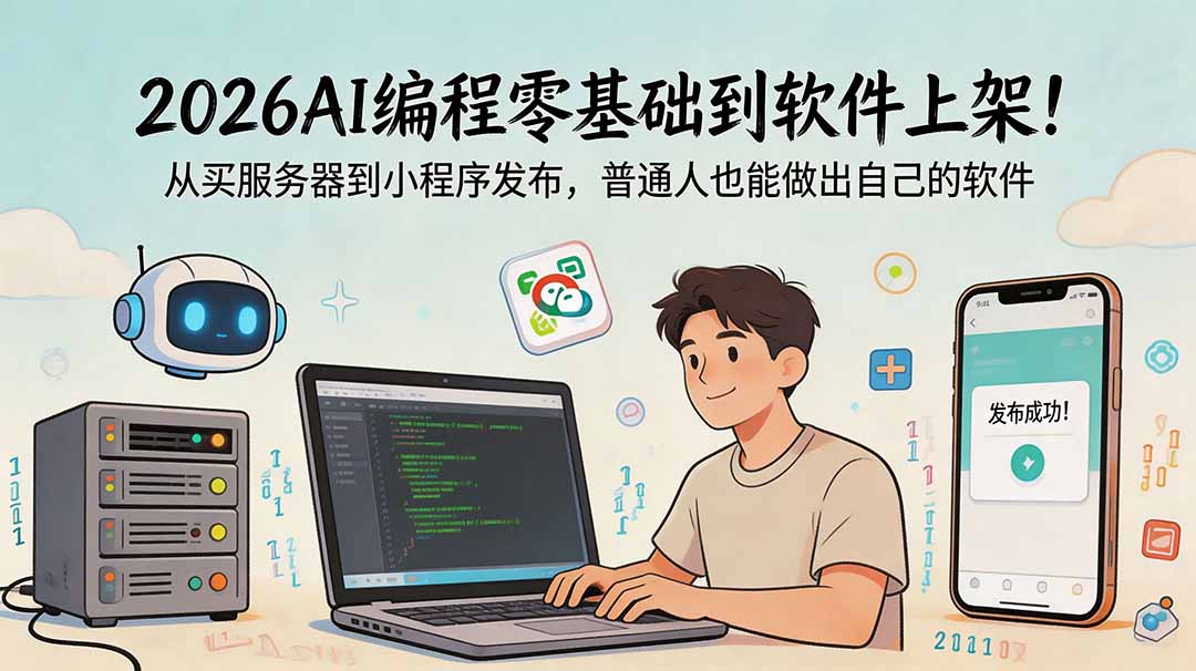2026AI编程零基础到软件上架!从买服务器到小程序发布,普通人也能做出自己的软件-来聚吧
