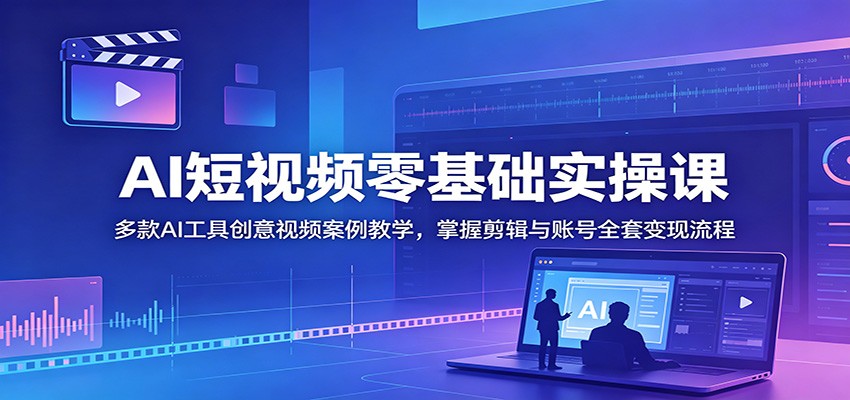 AI短视频零基础实操课：多款AI工具创意视频案例教学，掌握剪辑与账号全套变现流程-来聚吧