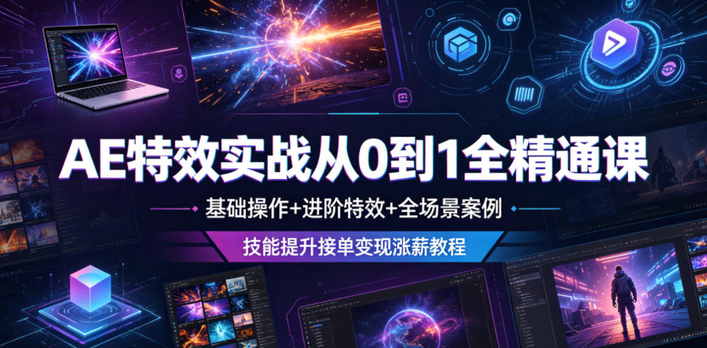 AE特效实战从0到1全精通课,基础操作+进阶特效+全场景案例,技能提升接单变现涨薪教程-来聚吧