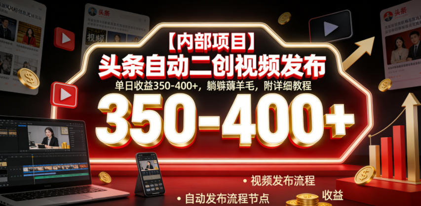 【内部项目】头条自动二创视频发布,单日收益350-400+,躺賺薅羊毛,附详细教程【揭秘】-来聚吧