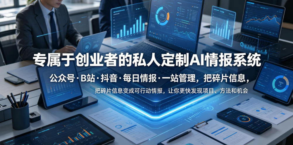 专属于创业者的私人定制AI情报系统,公众号·B站·抖音·每日情报·一站管理,把碎片信息变成可行动情报,让你更快发现项目、方法和机会-来聚吧