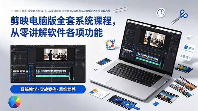 剪映电脑版全套系统课程,从零讲解软件各项功能,结合海量实战案例培养专业剪辑思维-来聚吧