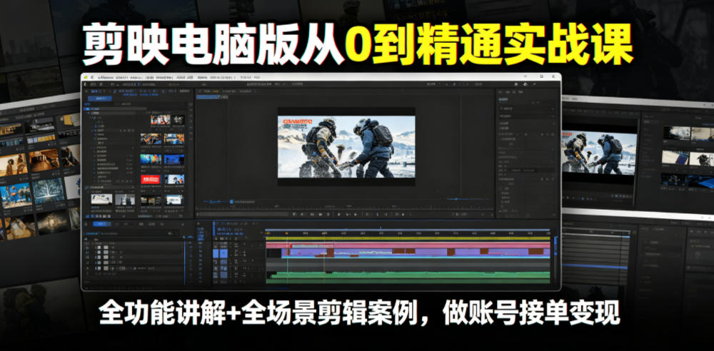 剪映电脑版从0到精通实战课,全功能讲解+全场景剪辑案例,做账号接单变现-来聚吧