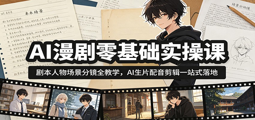 AI漫剧零基础实操课:剧本人物场景分镜全教学,AI生片配音剪辑一站式落地-来聚吧