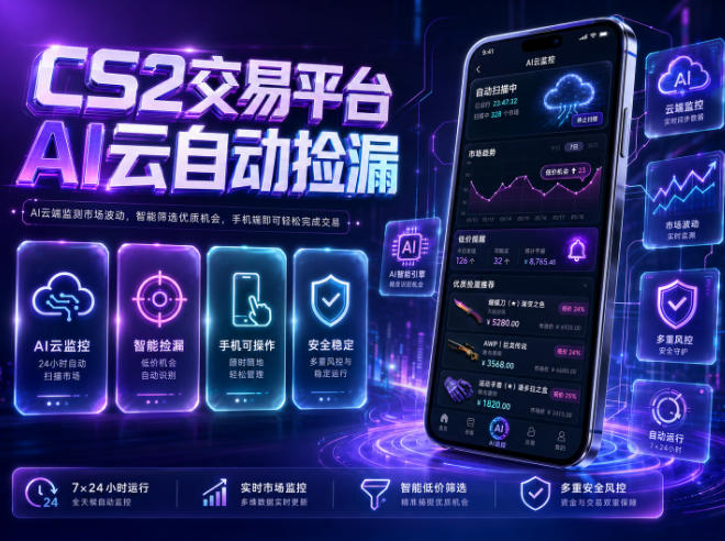 CS2交易平台AI云自动捡漏，多年稳定运行，无需手机，支持任何形式验证，日入300+【揭秘】-来聚吧