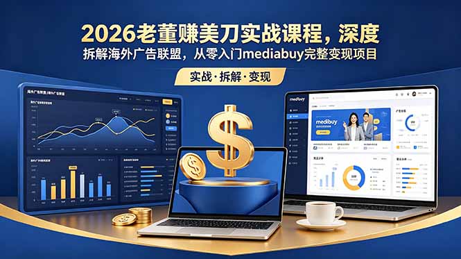 2026老董赚美刀实战课程，深度拆解海外广告联盟，从零入门mediabuy完整变现项目-来聚吧