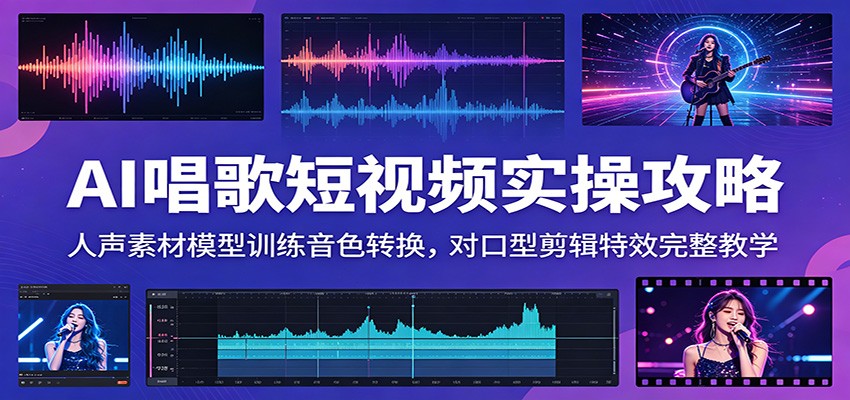 AI唱歌短视频实操攻略：人声素材模型训练音色转换，对口型剪辑特效完整教学-来聚吧
