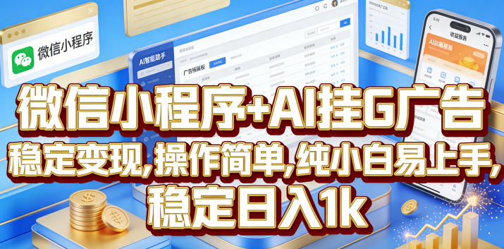 微信小程序+AI挂G广告，稳定变现，操作简单，纯小白易上手，稳定日入1k【揭秘】-来聚吧