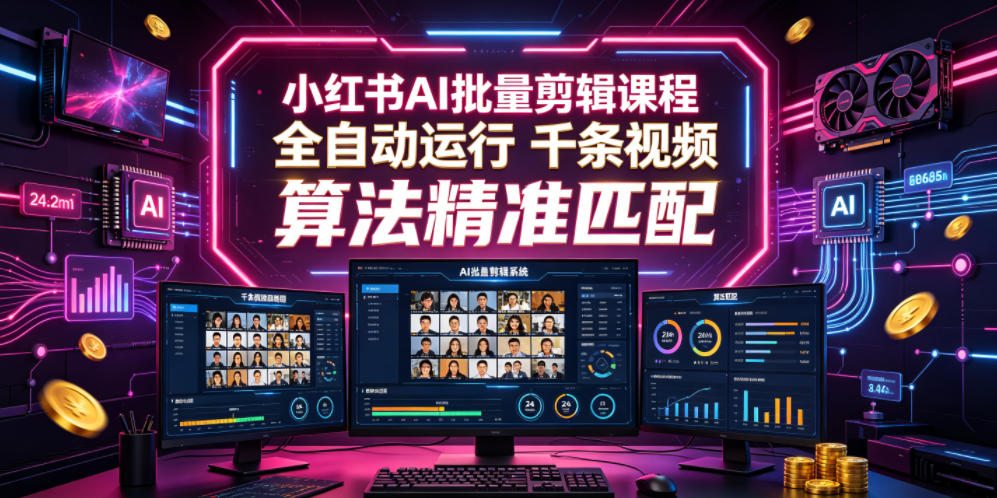 小红书AI批量剪辑课程,24小时全自动运行,解放双手专注运营,千条视频批量处理,小红书算法精准匹配-来聚吧