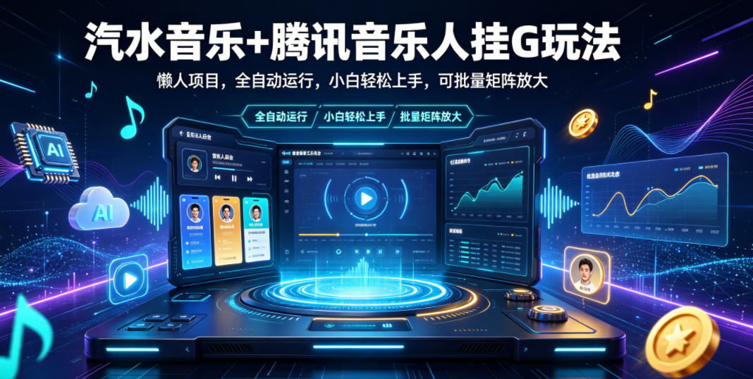 汽水音乐+腾讯音乐人挂G玩法,懒人项目,全自动运行,小白轻松上手,可批量矩阵放大【揭秘】-来聚吧